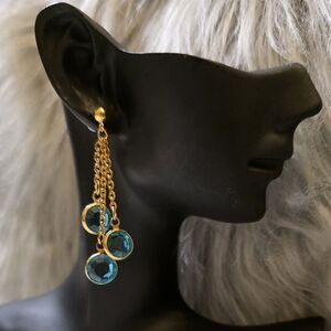 Elegant Gold and Blue Dangle Earrings